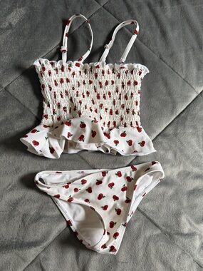 Cupshe White Bikini Set with Red Strawberry Print